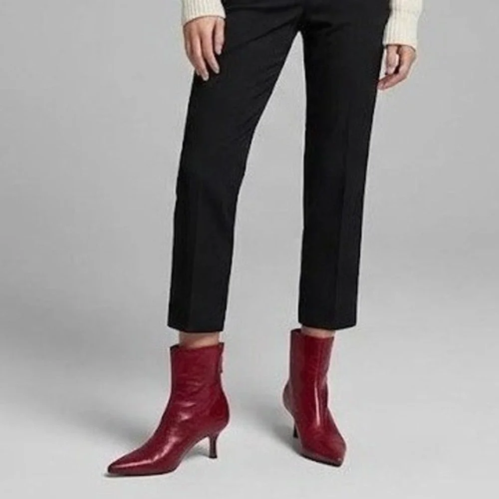 Antonio Melani Ankle Boots Cherry Red Leather 7 M Pointed Toe Kitten Heels Y2K